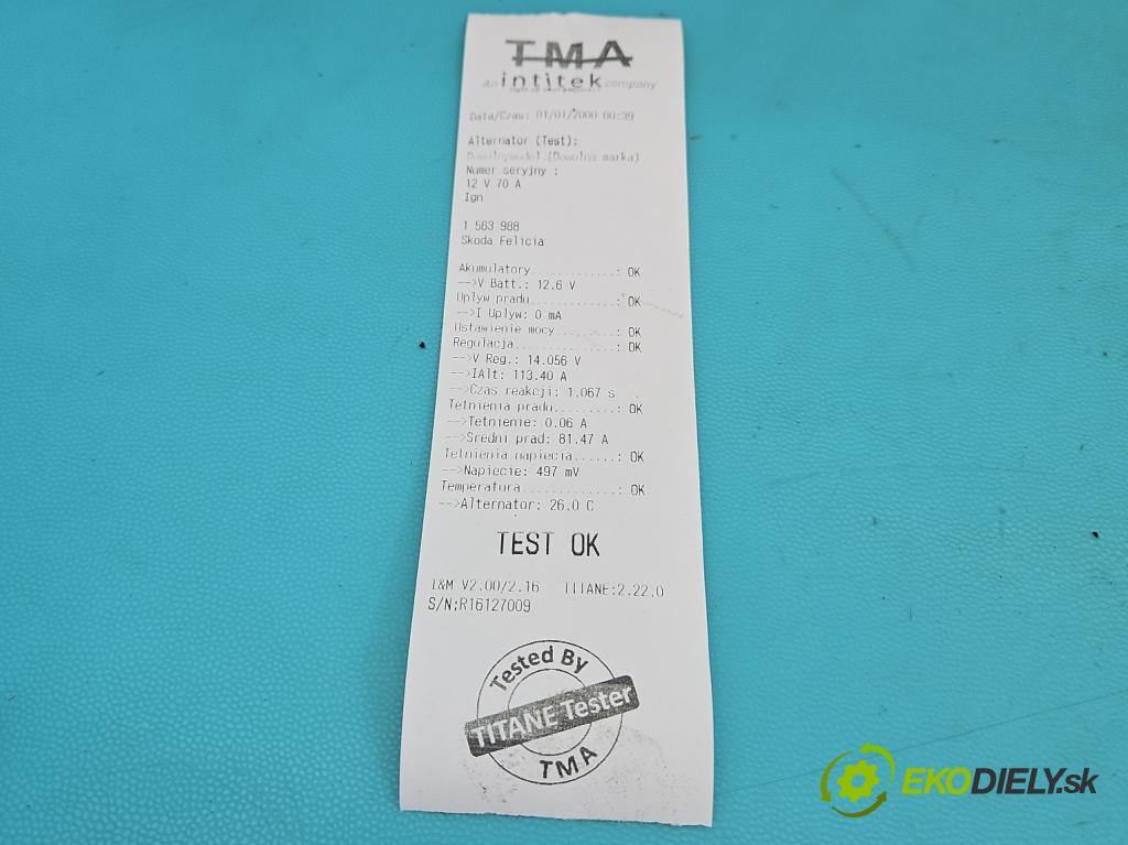 Skoda Felicia 1.3 mpi 68 hp manual 50 kW 1289 cm3 5- Alternator 443113516 (Alternátor)