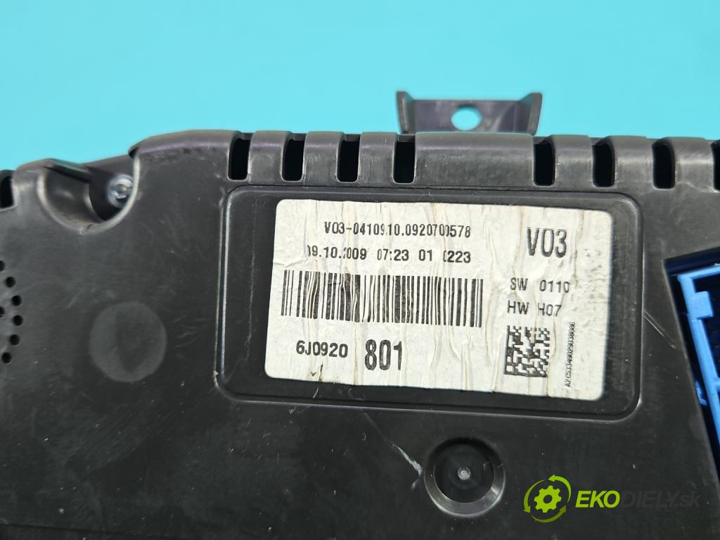 Seat Ibiza IV 6J 2008-2017 1.2 12V 69KM manual 51 kW 1198 cm3 3- Přístrojová deska 6J0920801 (Přístrojová deska)