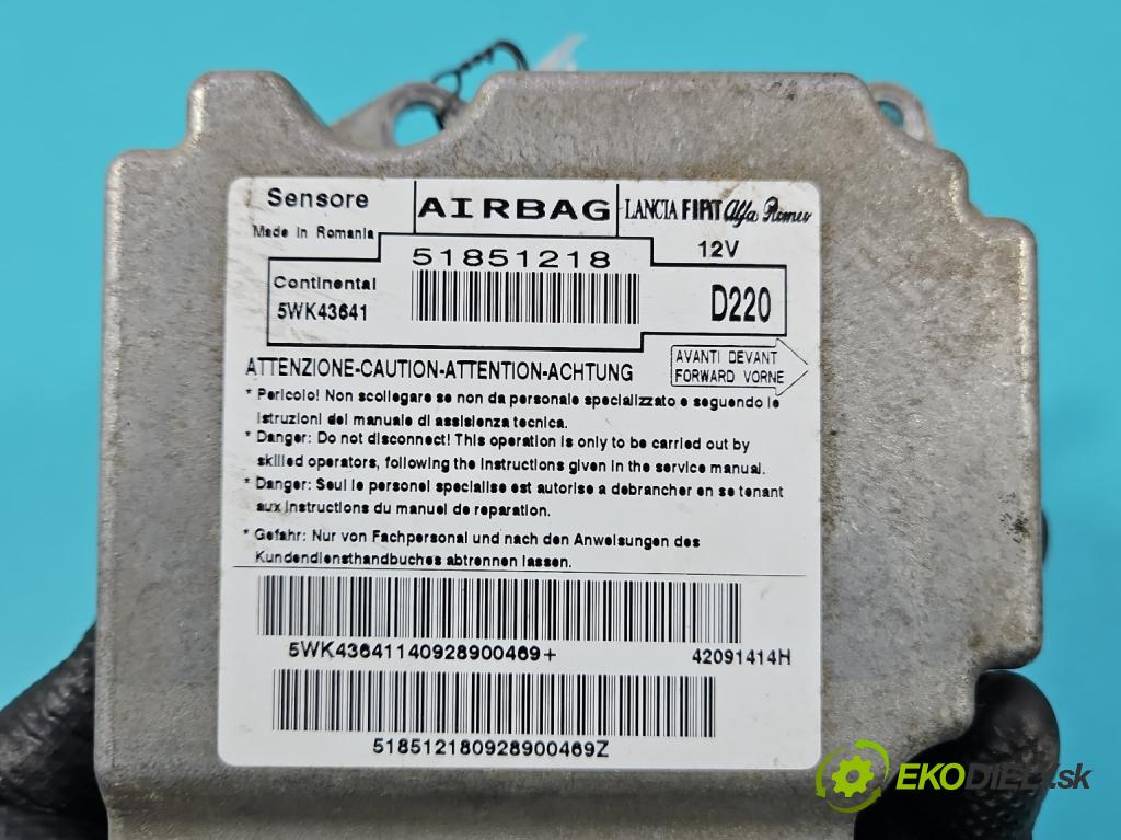 Fiat Bravo II 2007-2014 1.4 T 120 hp manual 88 kW 1368 cm3 5- řídící jednotka polštáře: 51851218