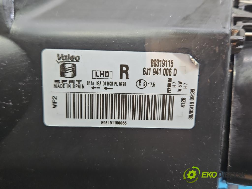 Seat Ibiza IV 6J 2008-2017 1.2 12V 69KM manual 51 kW 1198 cm3 3- světlo pravý 6J1941006D (Pravé přední světlo)