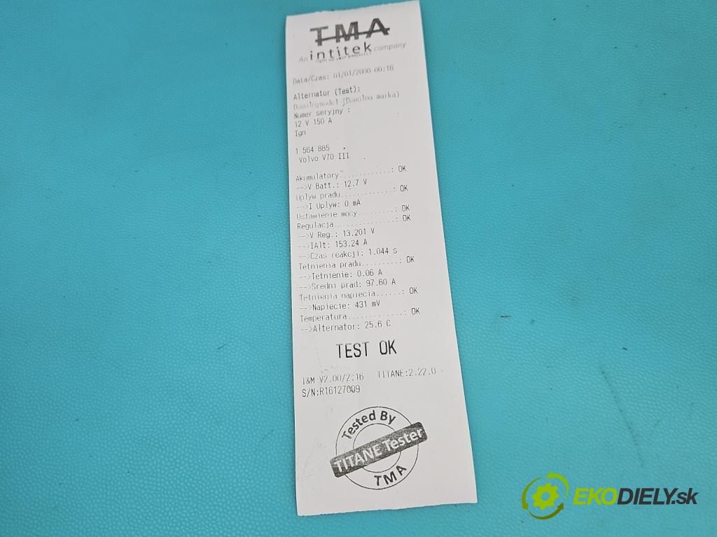 Volvo V70 III 2007-2016 2.0 16V 145 hp manual 107 kW 1999 cm3 5- Alternator 6G9N-10300-ABC (Alternátor)