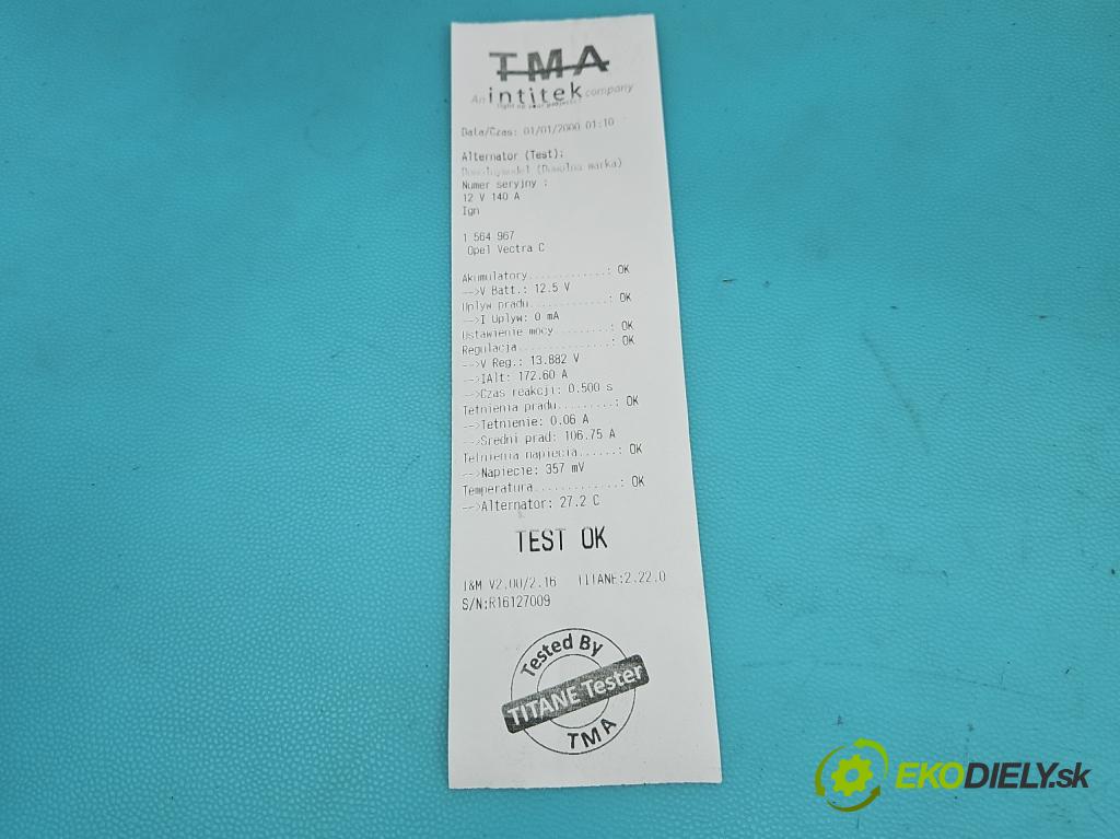 Opel Vectra C 2002-2008 2.0 dti 101 hp manual 74 kW 1995 cm3 4- Alternator 0124525030 (Alternátor)