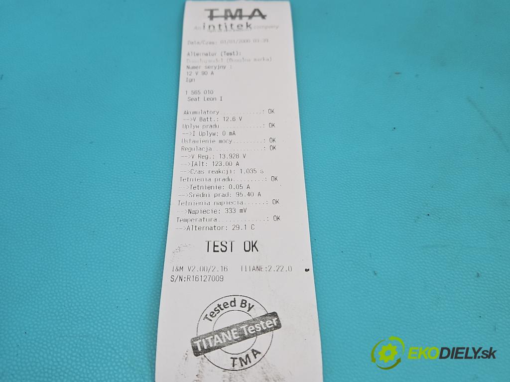 Seat Leon I 1999-2005 1.9 tdi 110 HP manual 81 kW 1896 cm3 5- Alternator 038903023L (Alternátor)