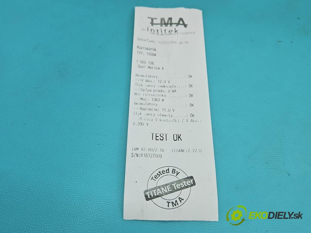 Opel Meriva A 2002-2010 1.6 16V 101 HP manual 74 kW 1598 cm3 5- štartér  (Štartér)