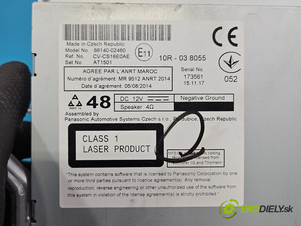 Toyota Corolla E16/E18  2013-2019 1.6 16V 132  HP manual 97 kW 1598 cm3 4- Radio originál 86140-02480