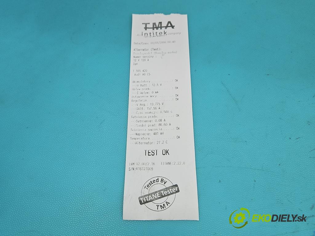 Audi A6 C5 1997-2004 2.4 V6 170 hp manual 125 kW 2393 cm3 4- Alternator 06C903016A (Alternátor)