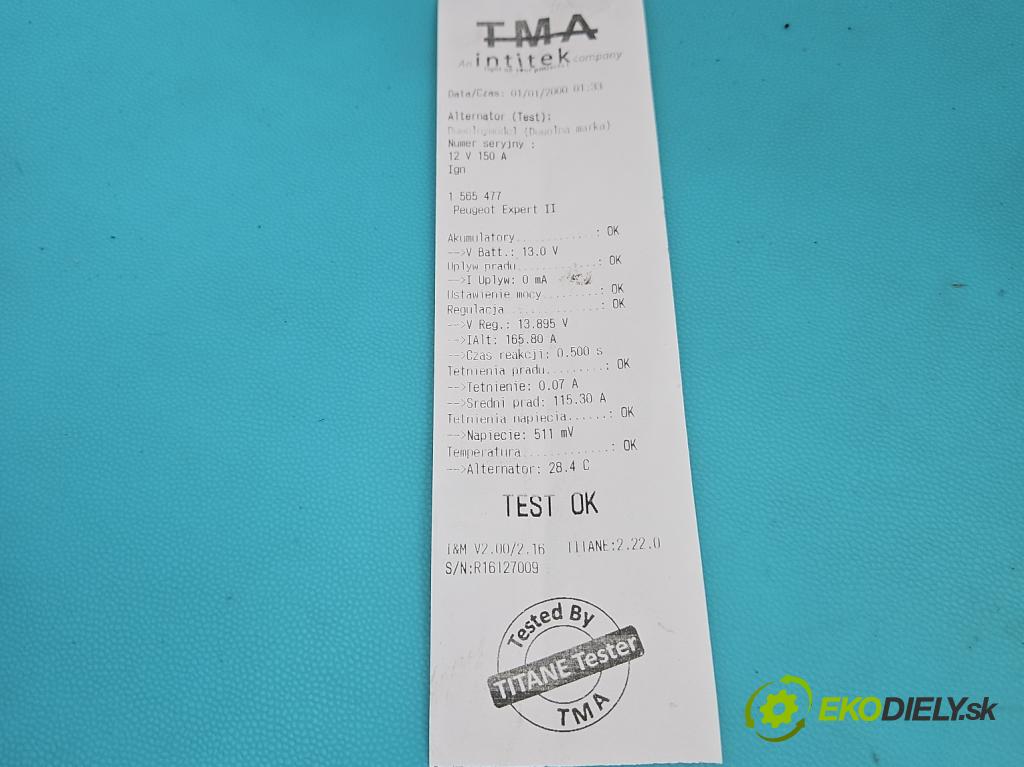 Peugeot Expert II 2006-2016 1.6 hdi 90 hp manual 66 kW 1560 cm3 5- Alternator 9646321780 (Alternátor)