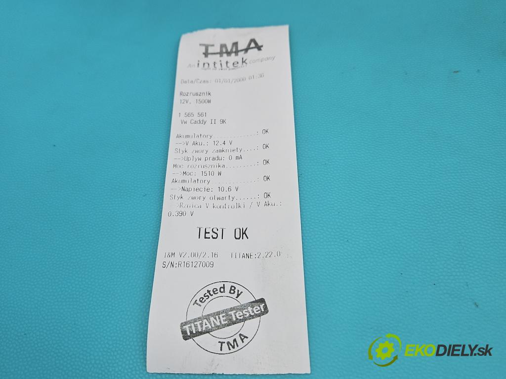 Vw Caddy II 9K 1996-2004 1.9 sdi 64 HP manual 47 kW 1896 cm3 5- štartér 0001125005 (Štartér)