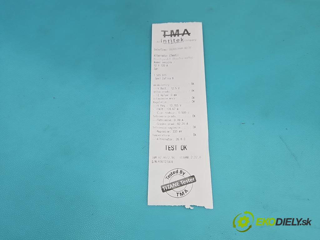 Opel Zafira B 2005-2014 1.9 cdti 120 HP manual 88 kW 1910 cm3 5- Alternator (Alternátor)