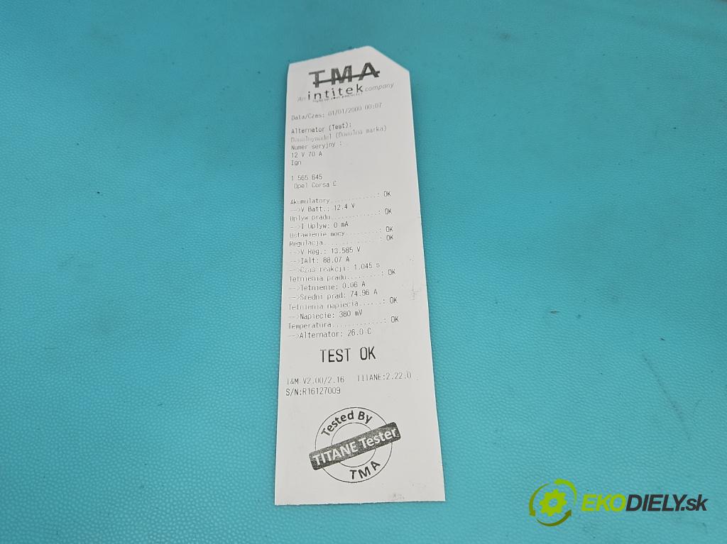 Opel Corsa C 2000-2006 1.0 12V 58 HP manual 43 kW 973 cm3 5- Alternator 0124225018 (Alternátor)