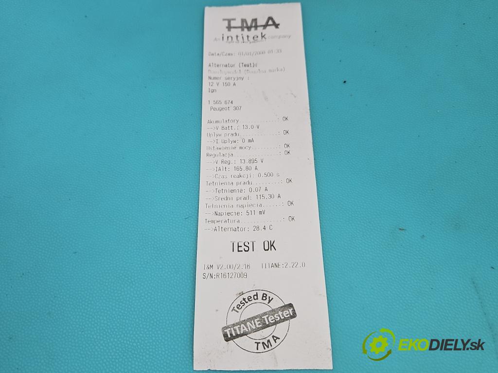 Peugeot 307 1.6 hdi 90 hp manual 66.2 kW 1560 cm3 5- Alternator 9646321880 (Alternátor)