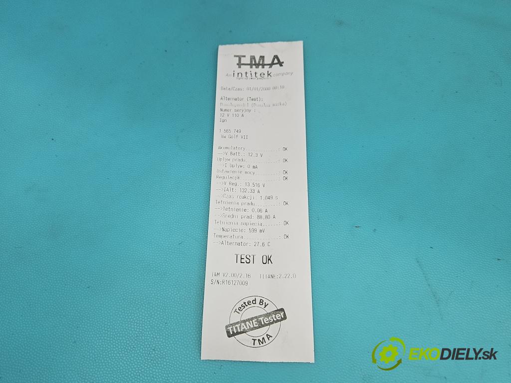 Vw Golf VII 2012-2020 1.2 TSI 86 HP manual 63 kW 1197 cm3 5- Alternator 04E903015 (Alternátor)