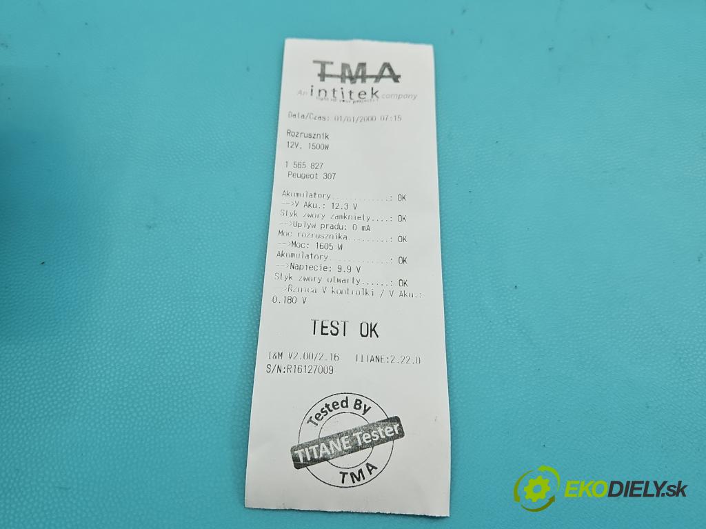 Peugeot 307 1.6 hdi 90 HP manual 66.2 kW 1560 cm3 5- štartér D7G26 (Štartér)