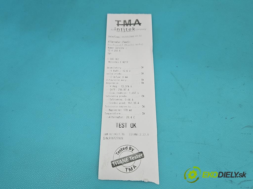 Mercedes E W213 2016-2023 2.0 CDI 194KM: automatic 143 kW 1950 cm3 4- Alternator A0009068302 (Alternátor)