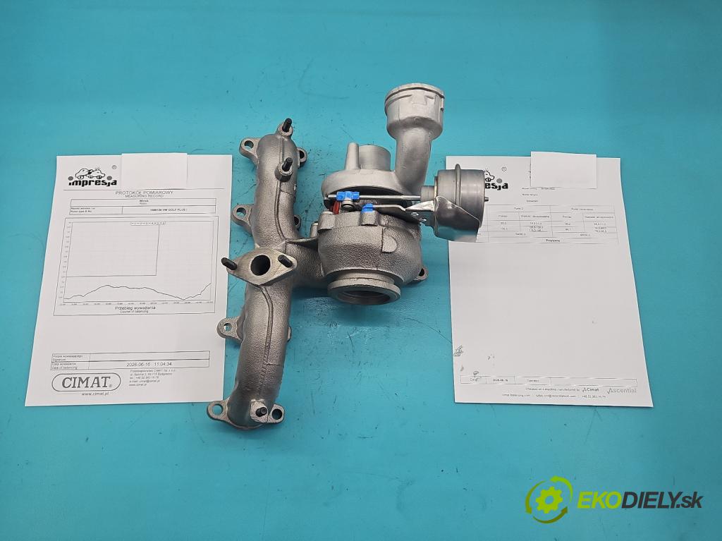 Vw Golf plus 1.9 tdi 105 hp manual 77 kW 1896 cm3 5- Turbodmychadlo repasováno BV39A-0022