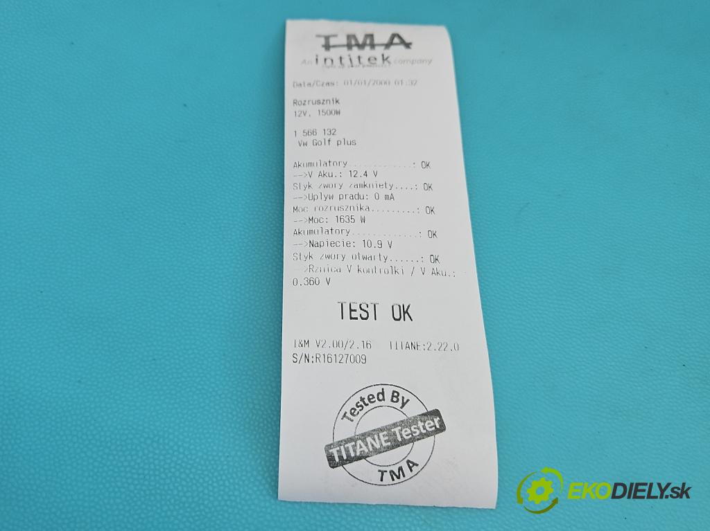 Vw Golf plus 1.9 tdi 105 HP manual 77 kW 1896 cm3 5- štartér (Štartér)