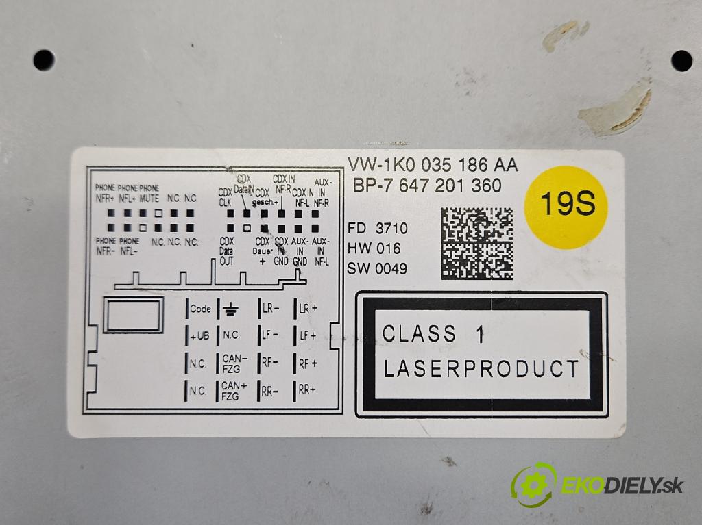 Vw Scirocco II 2008-2017 1.4 TSI 122 HP manual 90 kW 1390 cm3 3- Radio originál 1K0035186AA