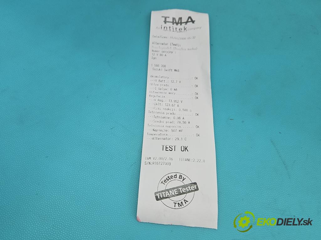 Suzuki Swift Mk6 2005-2010 1.6 16V 125 HP manual 92 kW 1586 cm3 3- Alternator (Alternátor)