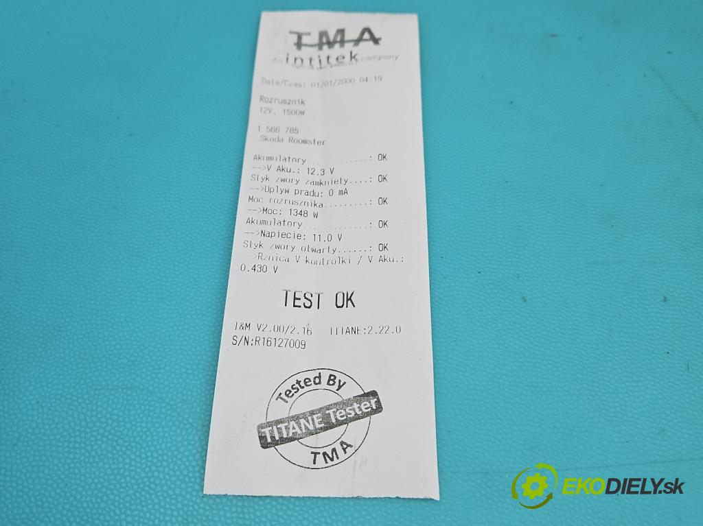 Skoda Roomster 1.4 16V 86 hp manual 63 kW 1390 cm3 5- startér: D6GS12M (Startér)