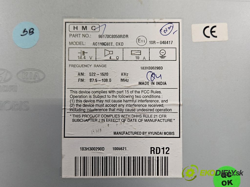Hyundai i20 II 2014 -2020 1.2 16V 84KM manual 62 kW 1248 cm3 5- Radio originál 96170-C8050