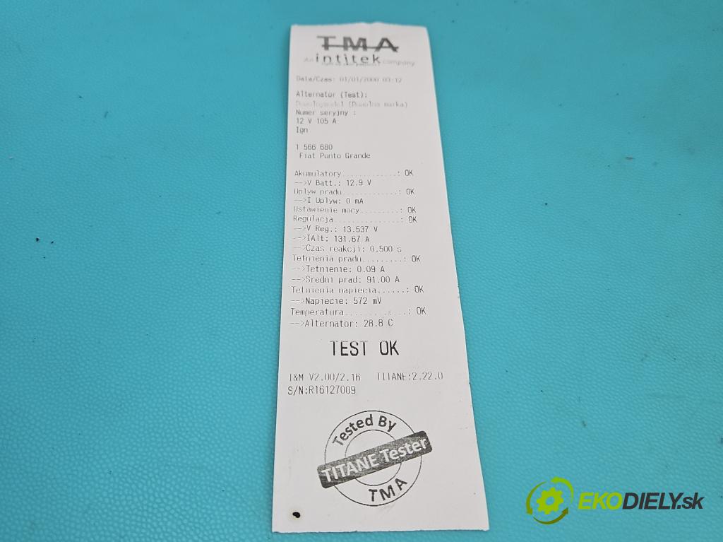 Fiat Punto Grande 1.3 jtd 90 hp manual 66 kW 1248 cm3 5- Alternator 2542729C (Alternátor)
