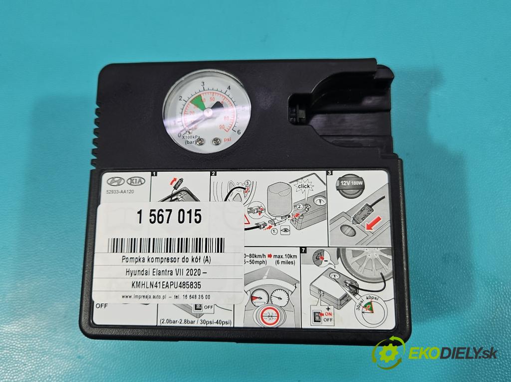 Hyundai Elantra VII 2020- 1.6 16V manual 90.2 kW 1598 cm3 4- pompa kompresor do pneumatík 52933-A120