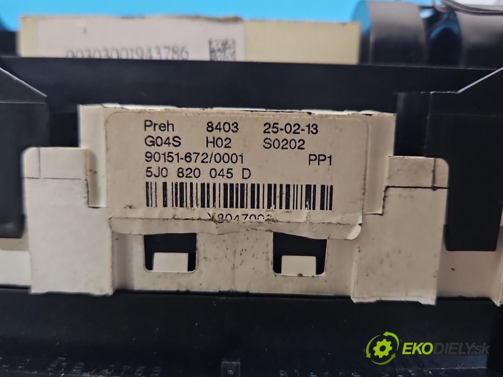 Skoda Roomster 1.4 16V 86 HP manual 63 kW 1390 cm3 5- panel kúrenia 5J0820045D