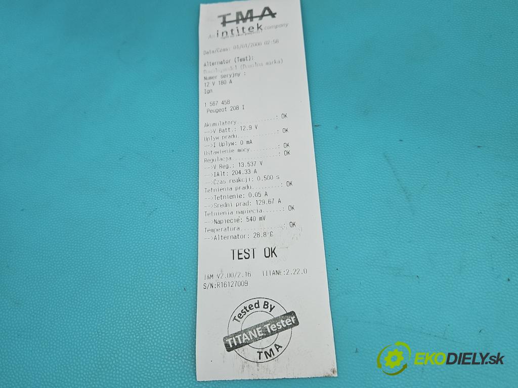 Peugeot 208 I 2012-2019 1.6 hdi 92 hp manual 68 kW 1560 cm3 5- Alternator 9675753680 (Alternátor)