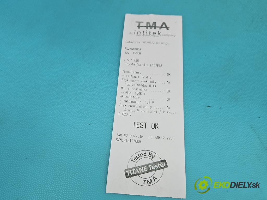 Toyota Corolla E16/E18  2013-2019 1.6 16V 132  HP manual 97 kW 1598 cm3 4- štartér 0001107531 (Štartér)