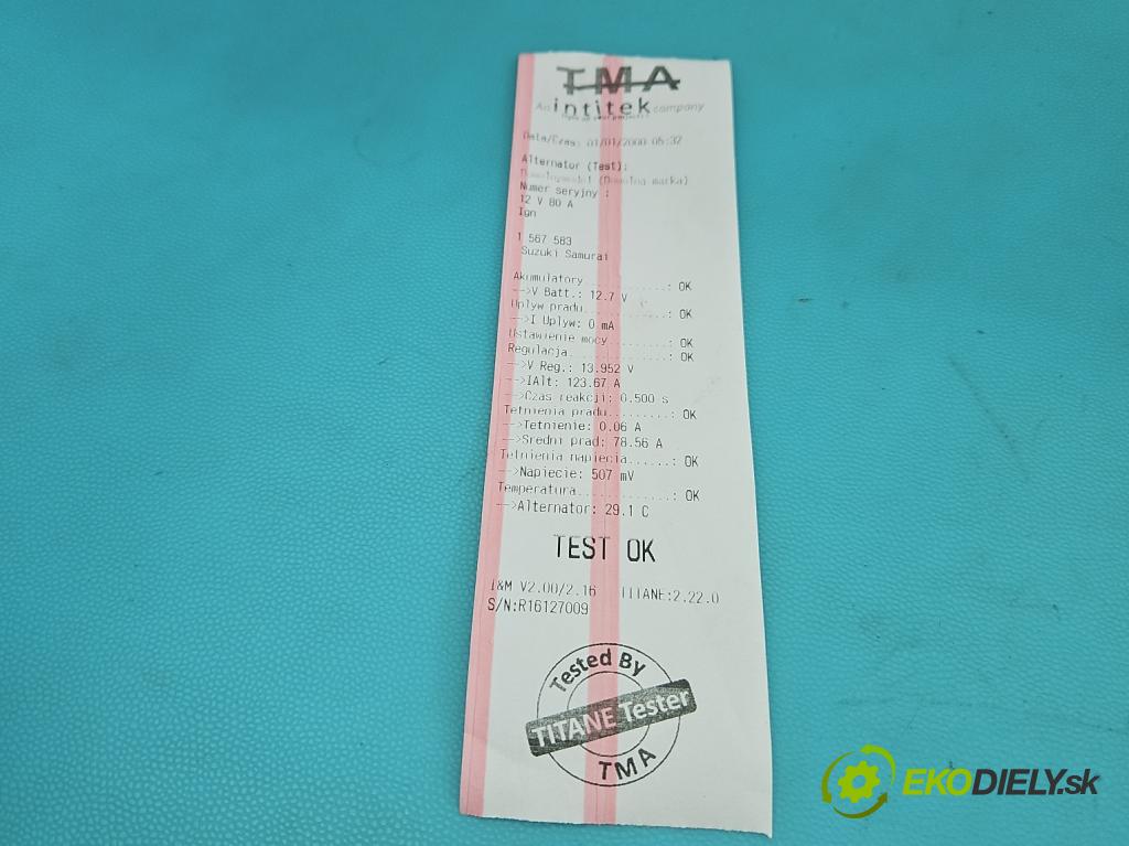 Suzuki Samurai 1.3 16V 64 HP manual 47 kW 1315 cm3 3- Alternator 31400-81A00 (Alternátor)