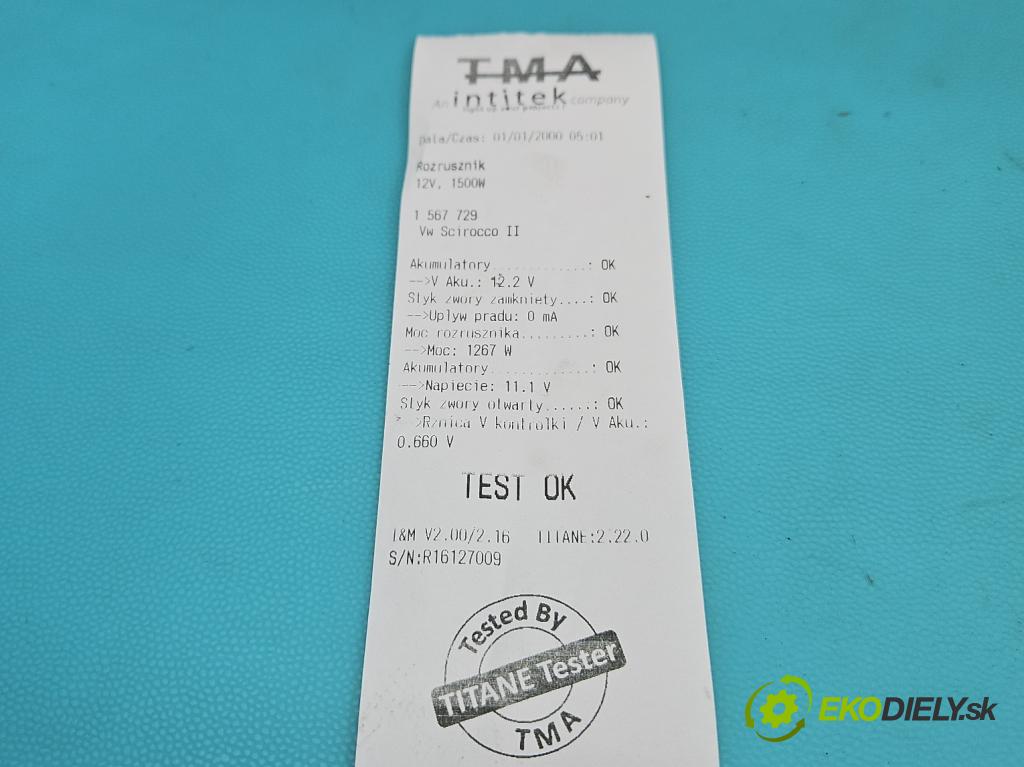 Vw Scirocco II 2008-2017 1.4 TSI 122 HP manual 90 kW 1390 cm3 3- štartér 0001121408 (Štartér)