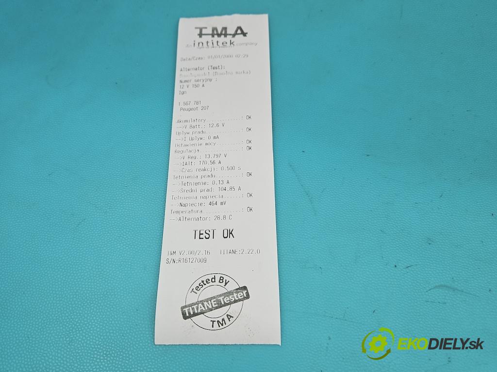 Peugeot 207 1.4 hdi 68 hp manual 50 kW 1398 cm3 3- Alternator 9646321780 (Alternátor)