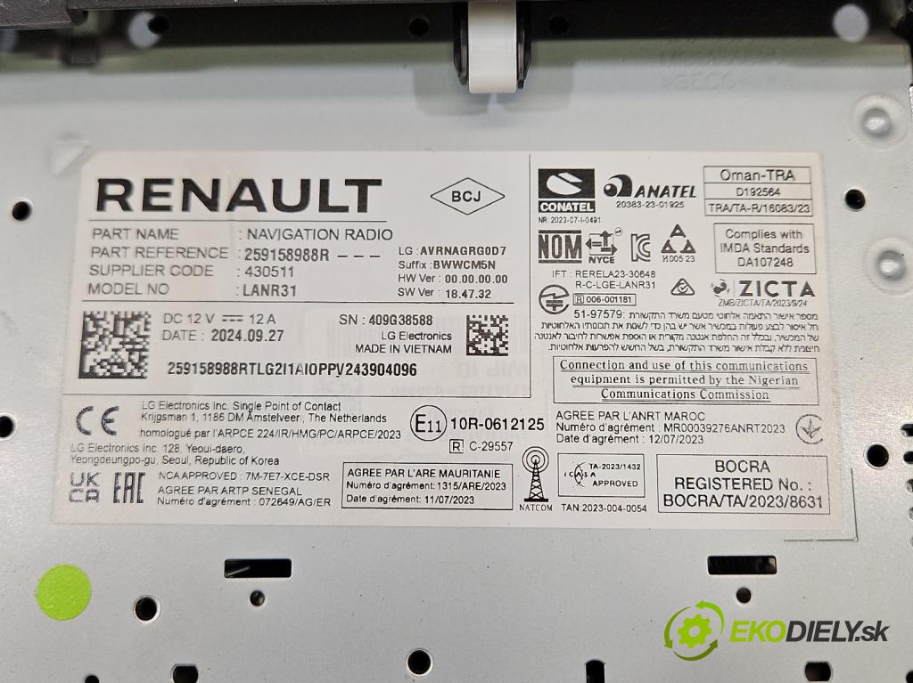 Dacia Duster III 24- 1.2 131 HP manual 96 kW 1199 cm3 5- Radio originál 259158988R