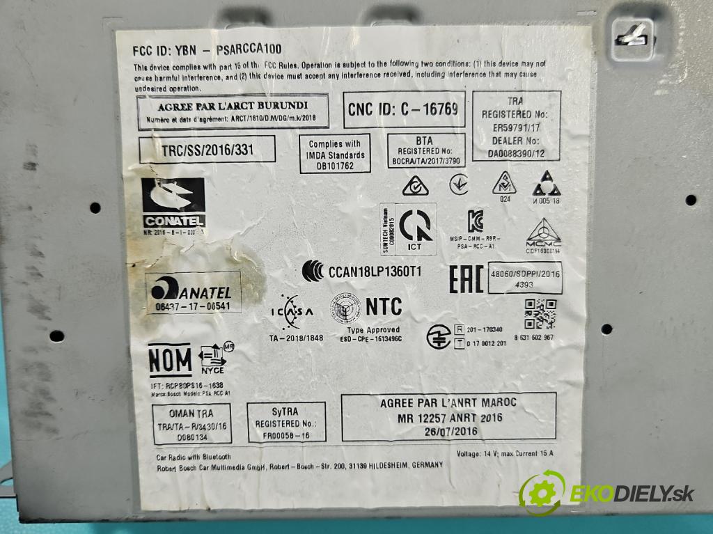 Citroen C3 III 2016-2024 1.2 12V 83 HP manual 61 kW 1199 cm3 5- Radio originál 9828709080