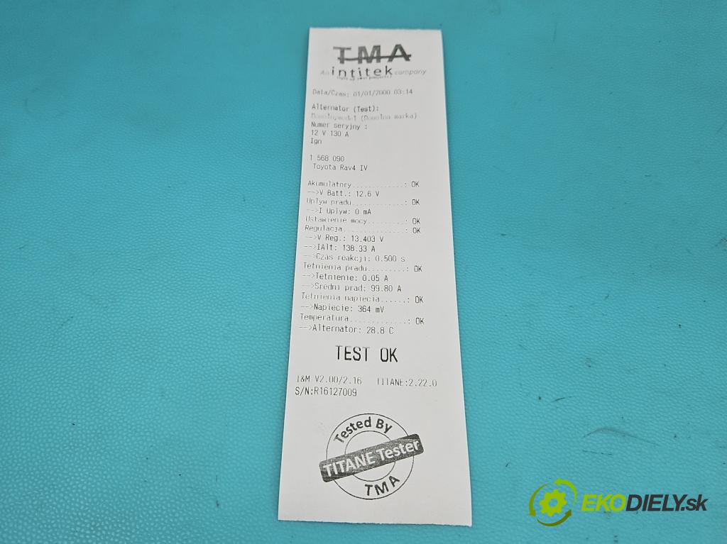 Toyota Rav4 IV 2013-2018 2.0 D4D 124 hp manual 91 kW 1998 cm3 5- Alternator 104211-8112 (Alternátor)