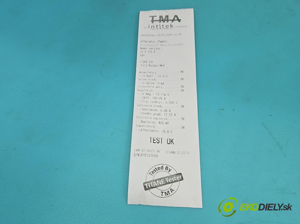 Ford Mondeo Mk3 2000-2007 2.0 tdci 116 hp manual 85 kW 1998 cm3 5- Alternator 1S7T-BC (Alternátor)