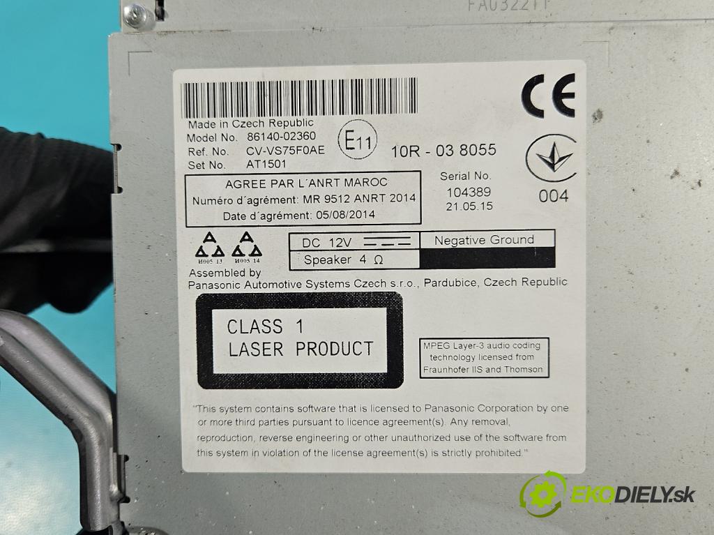 Toyota Auris II 2012-2018 1.8 16V 99 HP automatic 73 kW 1798 cm3 5- Radio originál 86140-02360