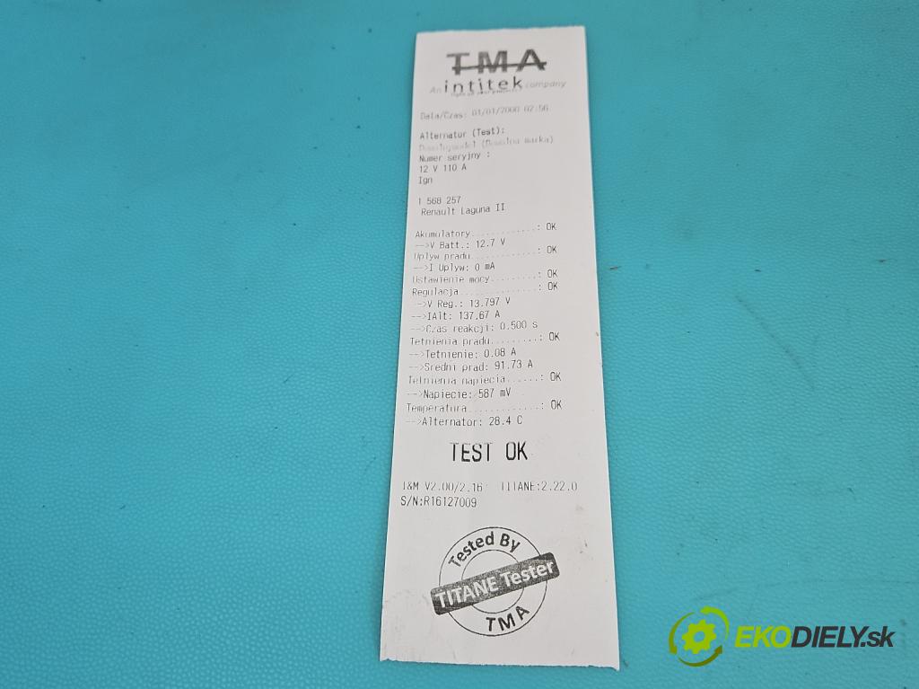 Renault Laguna II 2001-2007 1.6 16V 111KM manual 82 kW 1598 cm3 5- Alternator 8200323126 (Alternátor)