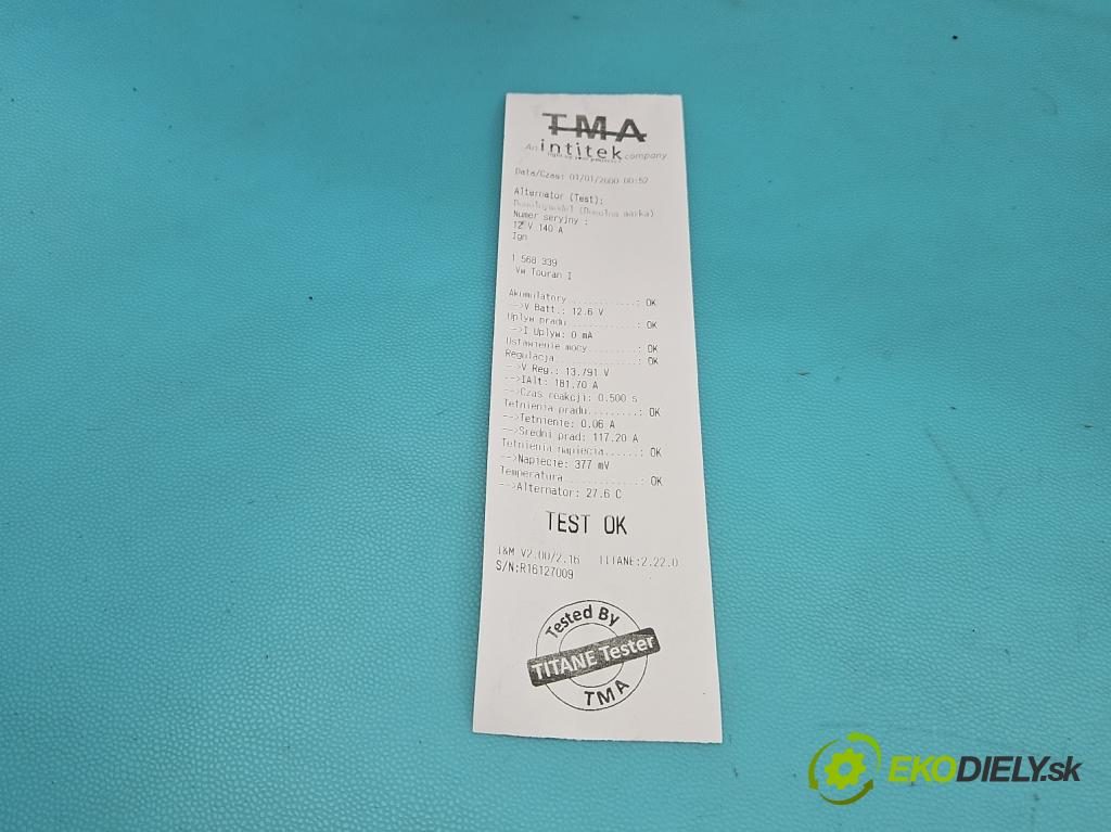 Vw Touran I 2003-2015 1.9 tdi 105 HP manual 77 kW 1896 cm3 5- Alternator 06F903023C (Alternátor)