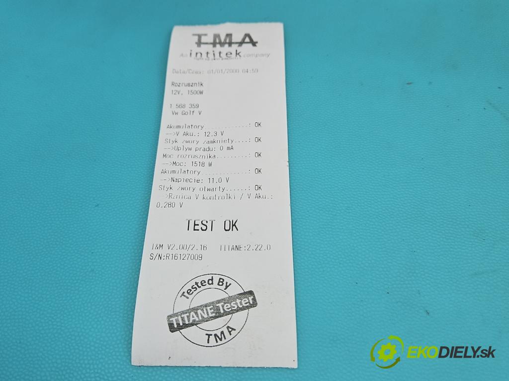 Vw Golf V 2003-2009 1.9 tdi 105 HP manual 77 kW 1896 cm3 5- štartér  (Štartér)