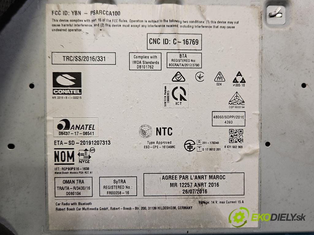 Peugeot 508 II 2018- 1.6 16V 181KM automatic 133 kW 1598 cm3 4- Navigácia: čítačka 9833499380