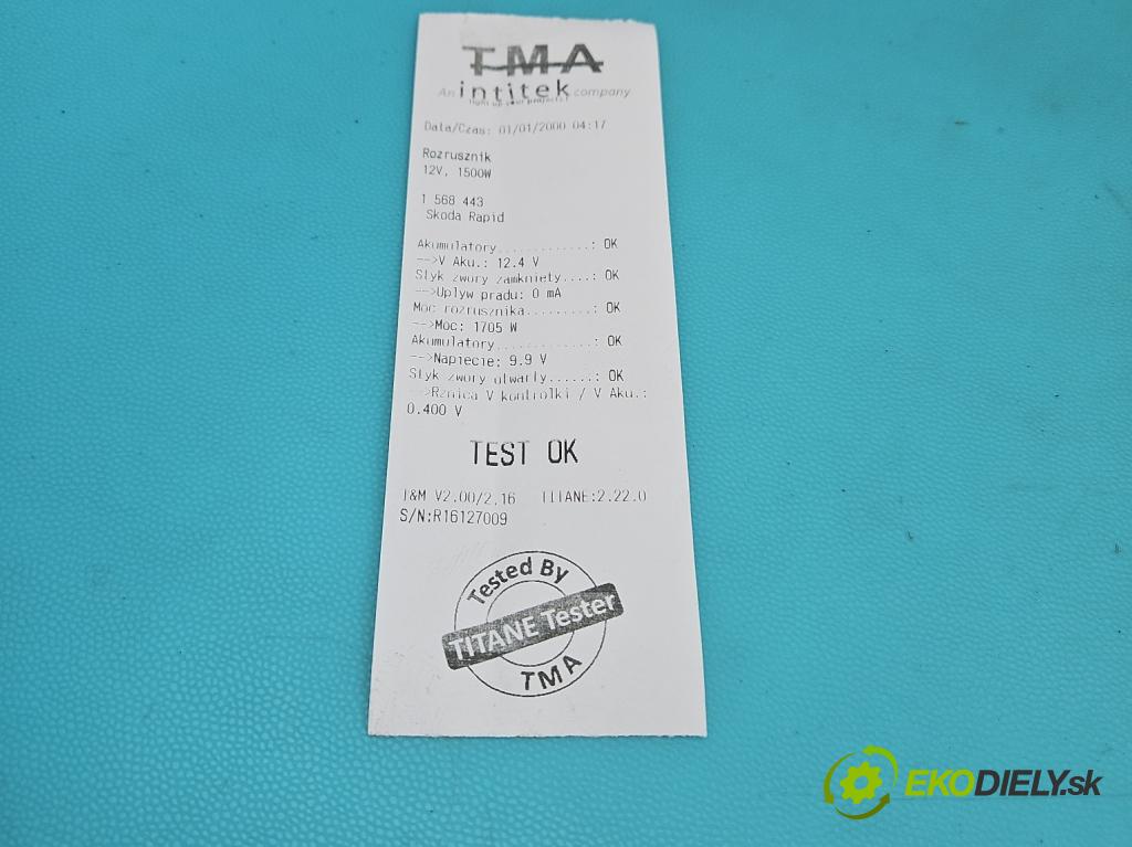 Skoda Rapid 2012-2019 1.4 tdi 90 HP manual 66 kW 1422 cm3 5- štartér 02Z911021K (Štartér)