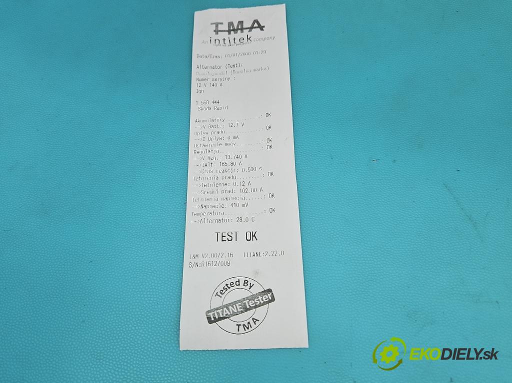 Skoda Rapid 2012-2019 1.4 tdi 90 HP manual 66 kW 1422 cm3 5- Alternator 04B903024 (Alternátor)