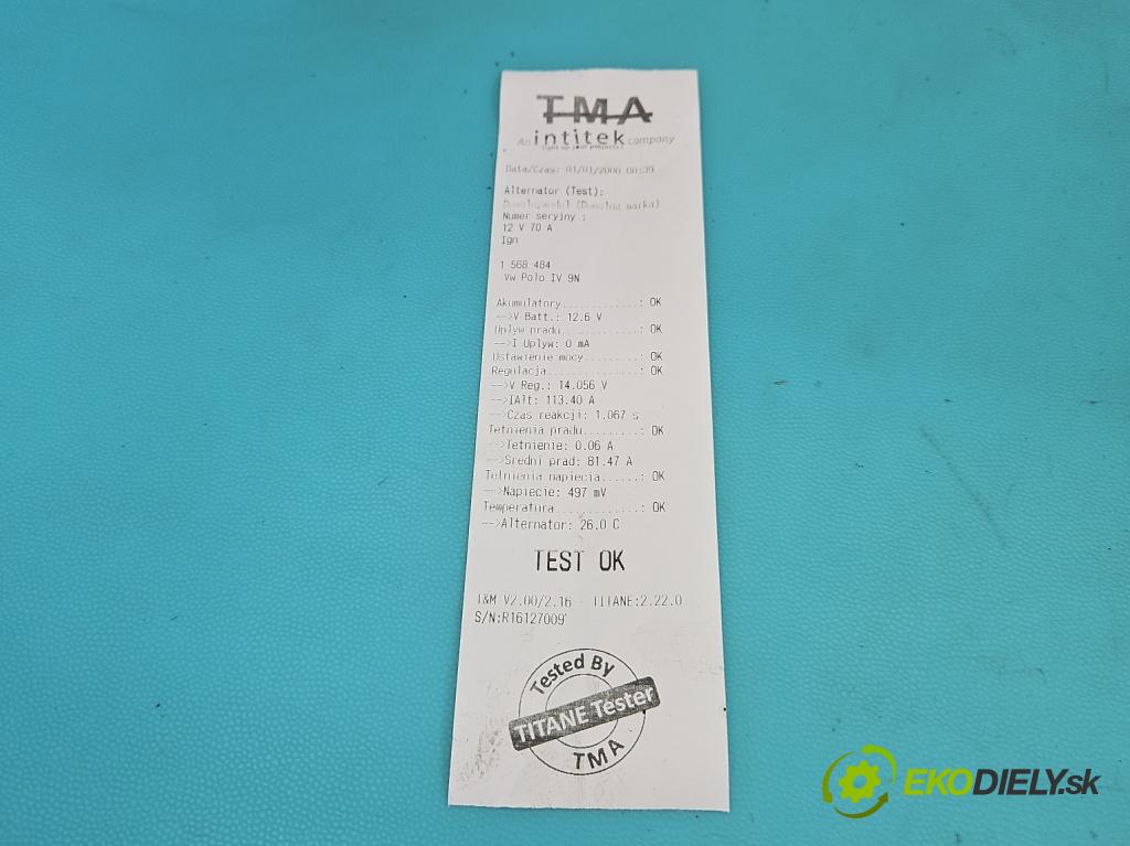 Vw Polo IV 9N 2001-2009 1.2 6V 54 hp manual 40 kW 1198 cm3 5- Alternator 03D903025H (Alternátor)