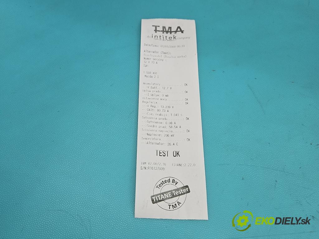 Mazda 2 I 2003-2007 1.2 16V 75 HP manual 55 kW 1242 cm3 5- Alternator 2S6T-10300-CB (Alternátor)