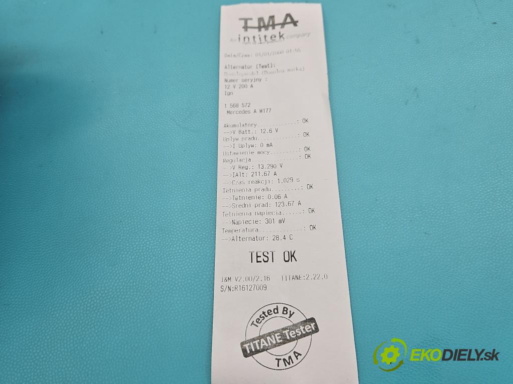 Mercedes A W177 2018- 2.0 T 306KM automatic 225 kW 1991 cm3 4- Alternator A0009068206 (Alternátor)