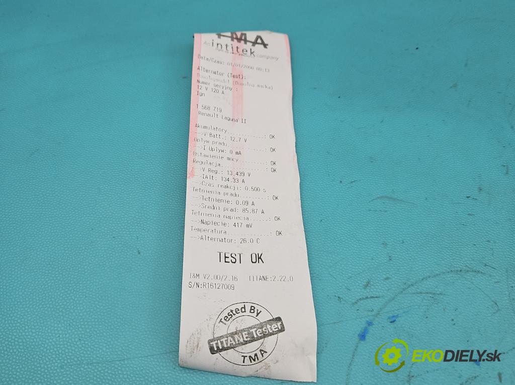 Renault Laguna II 2001-2007 1.6 16V 107 HP manual 79 kW 1598 cm3 5- Alternator 10139AS (Alternátor)