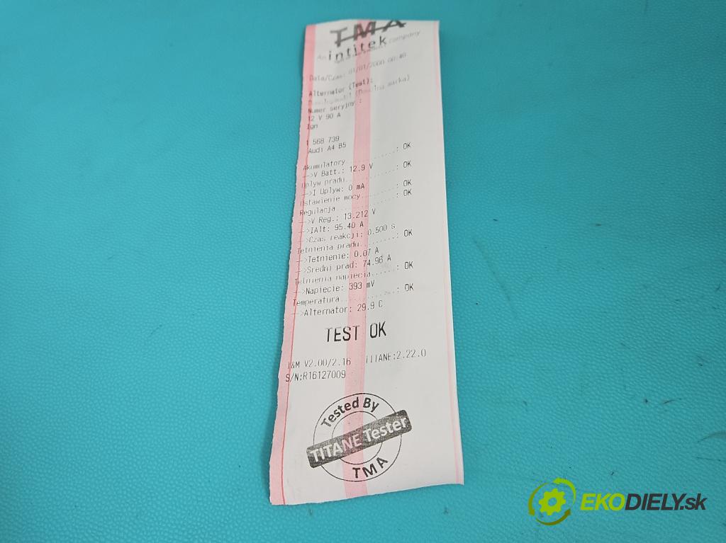 Audi A4 B5 1994-2001 1.8 20V 125 HP manual 92 kW 1781 cm3 5- Alternator 06B903016D (Alternátor)