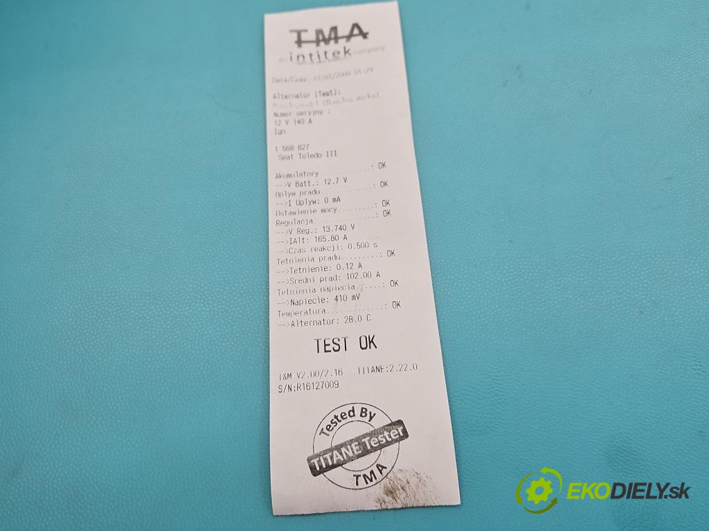 Seat Toledo III 2004-2009 2.0 tdi BKD 140 HP automatic 103 kW 1968 cm3 5- Alternator 06F903023C (Alternátor)