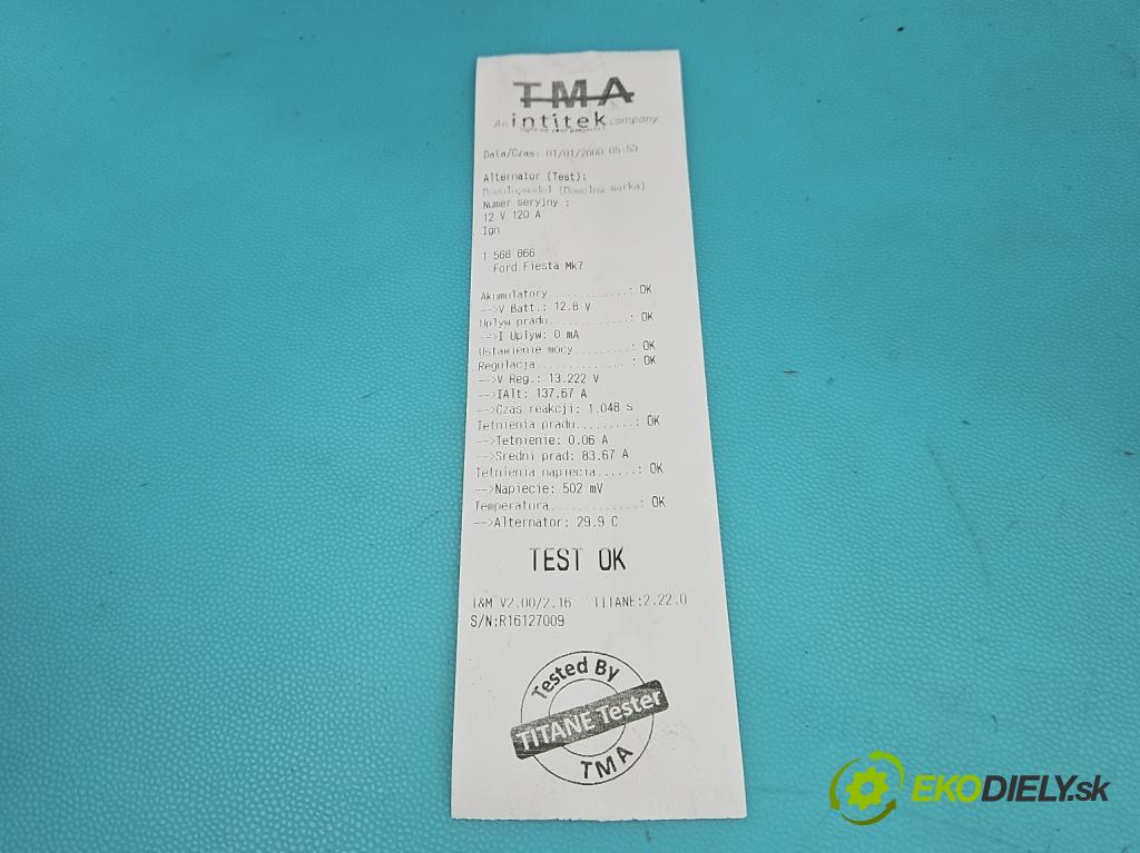 Ford Fiesta Mk7 2008-2017 1.2 16V 82 HP manual 60 kW 1242 cm3 5- Alternator  (Alternátor)